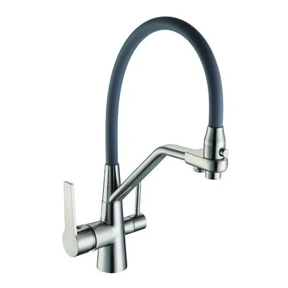 Смеситель для кухни с подключением к фильтру Frap F4374-5 на две воды, сатин/серый Киев