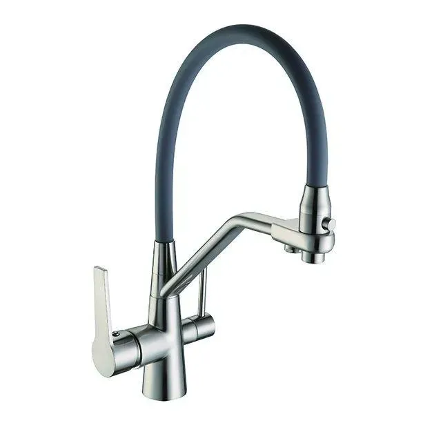 Смеситель для кухни с подключением к фильтру Frap F4374-5 на две воды, сатин/серый Киев - изображение 1