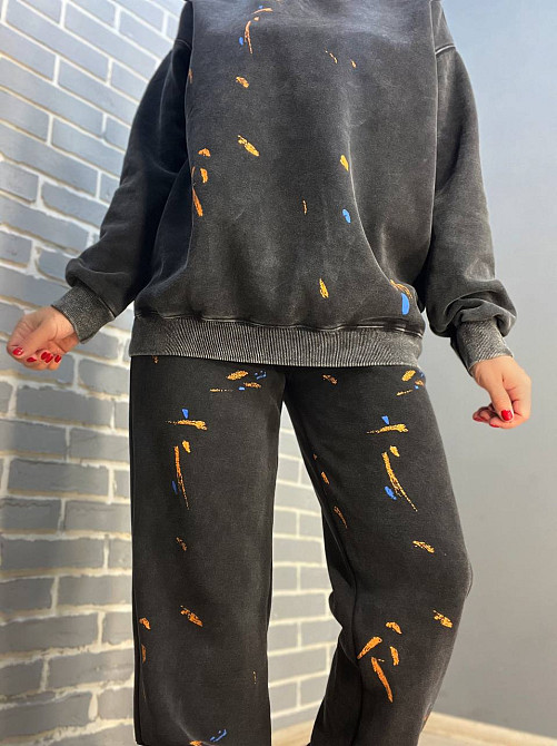 Костюм женский Joy One 24182 оверсайз свитшот с джоггерами вареный утепленный, черный, one size Киев - изображение 14