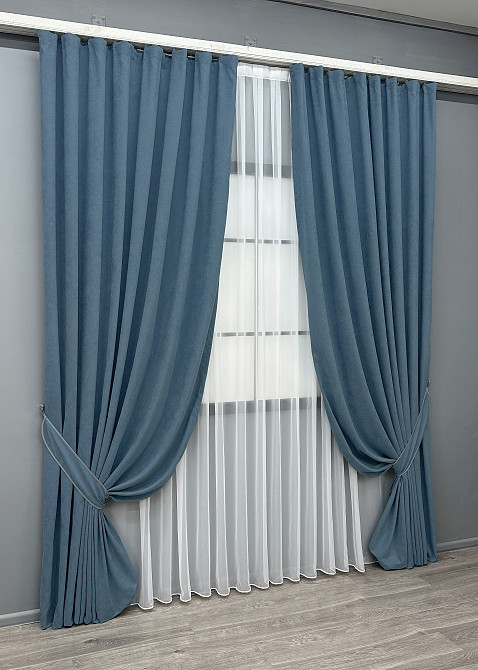 Комплект готовых штор VR-Textil Микровелюр Petek № 1489ш Серо-голубой 150х290 см 2 шт (33-0362) Киев - изображение 11