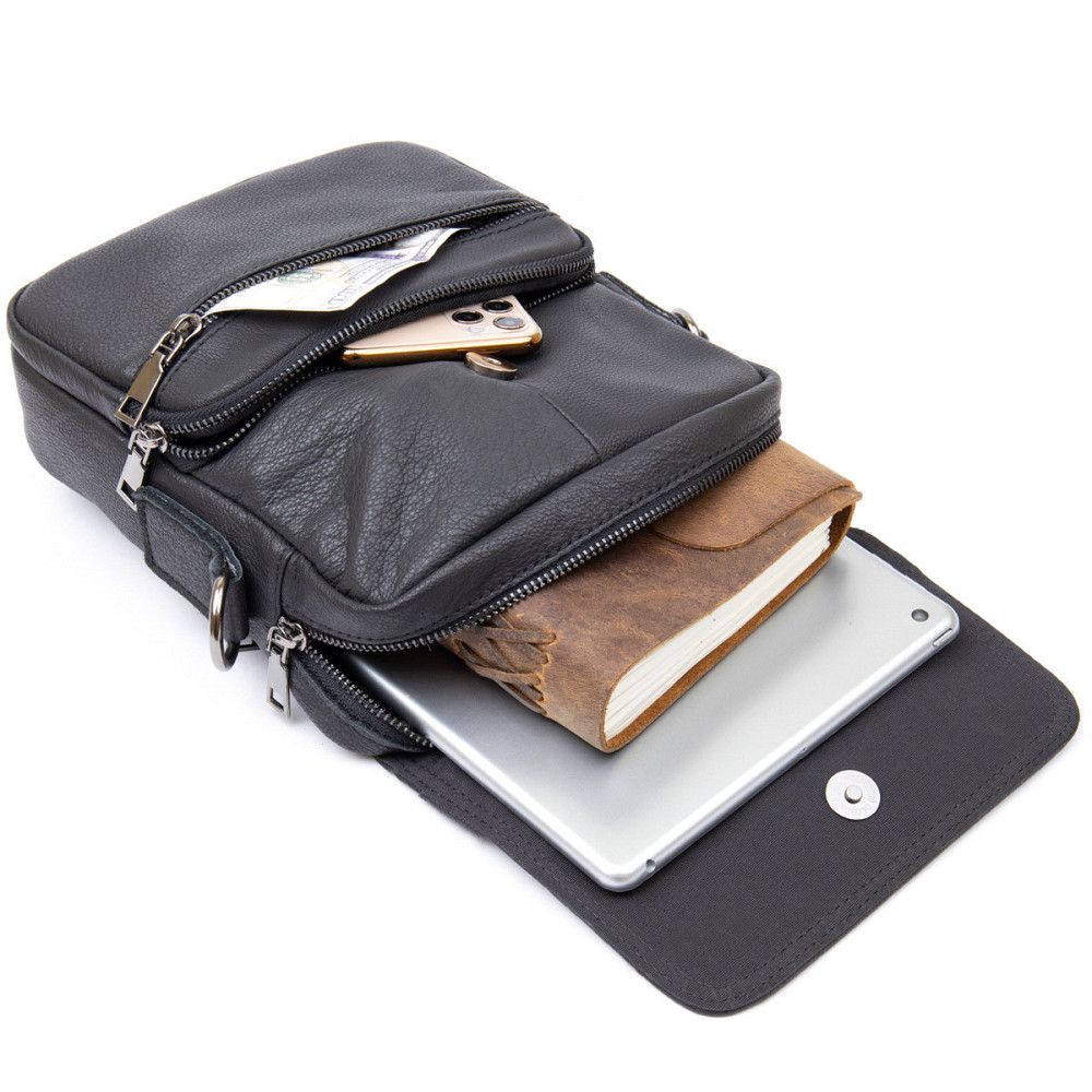 Вертикальна чоловіча сумка в м'якій шкірі Vintage 20367 Чорна Київ - фото 1