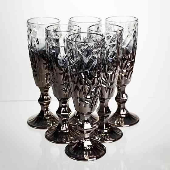 Набір келихів для шампанського 6 штук 160 мл подарункові келихи для шампанського на ніжці фужери для ігристих вин Сірий HP-19-180 Коломыя