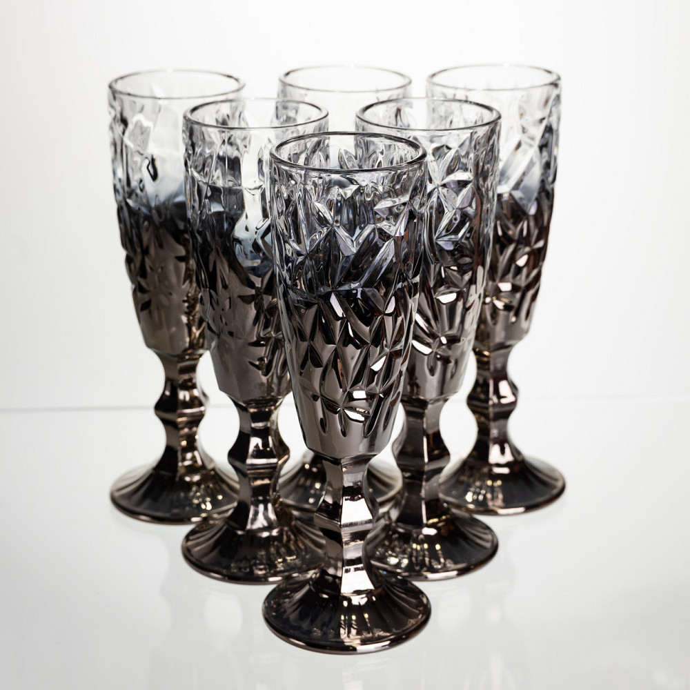 Набір келихів для шампанського 6 штук 160 мл подарункові келихи для шампанського на ніжці фужери для ігристих вин Сірий HP-19-180 Коломия - фото 1