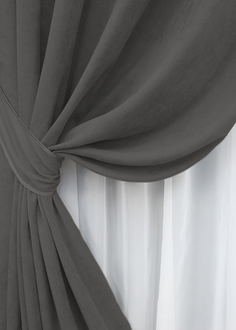 Комплект штор на люверсах VR-Textil Мікровелюр Petek № 1484ш Сірий 150х270 см 2 шт (37-0166) Київ - фото 5