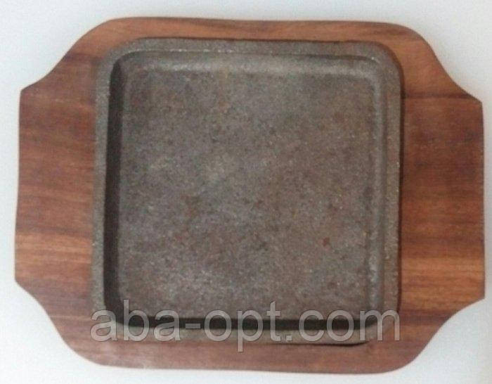 Пательня чавунна квадратна на дерев'яній підставці 15 х 15 см (шт) Одеса - фото 1