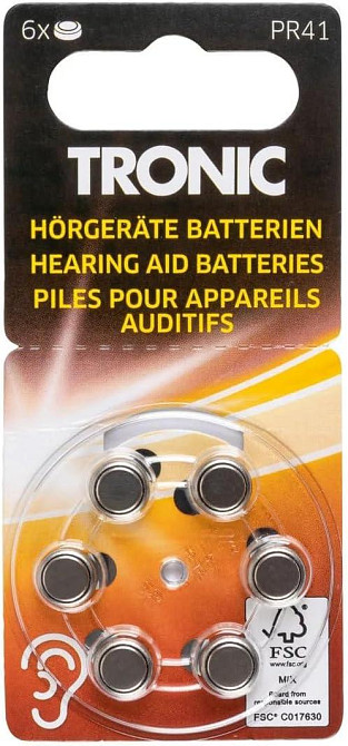 Батарейки для слуховых аппаратов Tronic PR41/312 1,45 В 180 мА·ч, Zinc-Air, 6 шт. Киев - изображение 1
