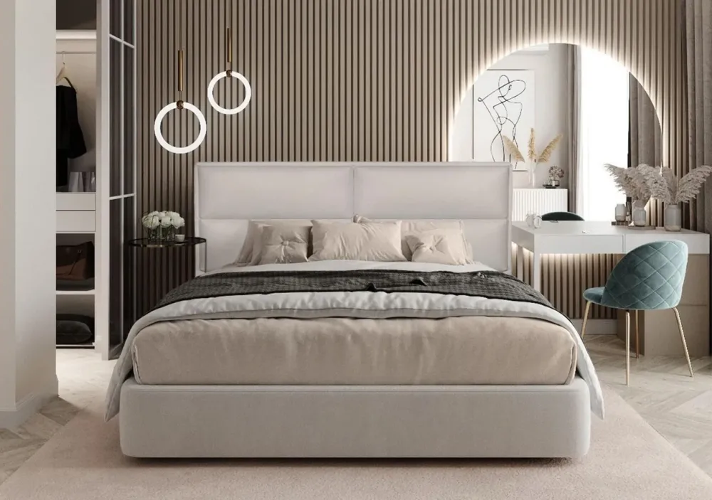 Ліжко BNB Двоспальне Santa Maria Premium 160 х 200 см З додатковою металевою цільнозварною рамою Екошкіра Бежевий Київ - фото 1