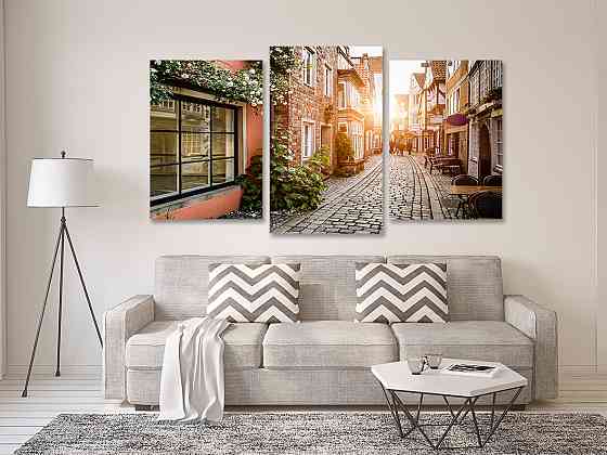 Модульна картина у вітальню/ спальню Світанок в містArt-544_3 70x130 см Київ