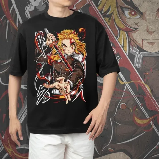 Футболка чоловіча з  принтом Клинок Рассекающий Демонов Ренгоку 2 Розмір 48 Дніпро