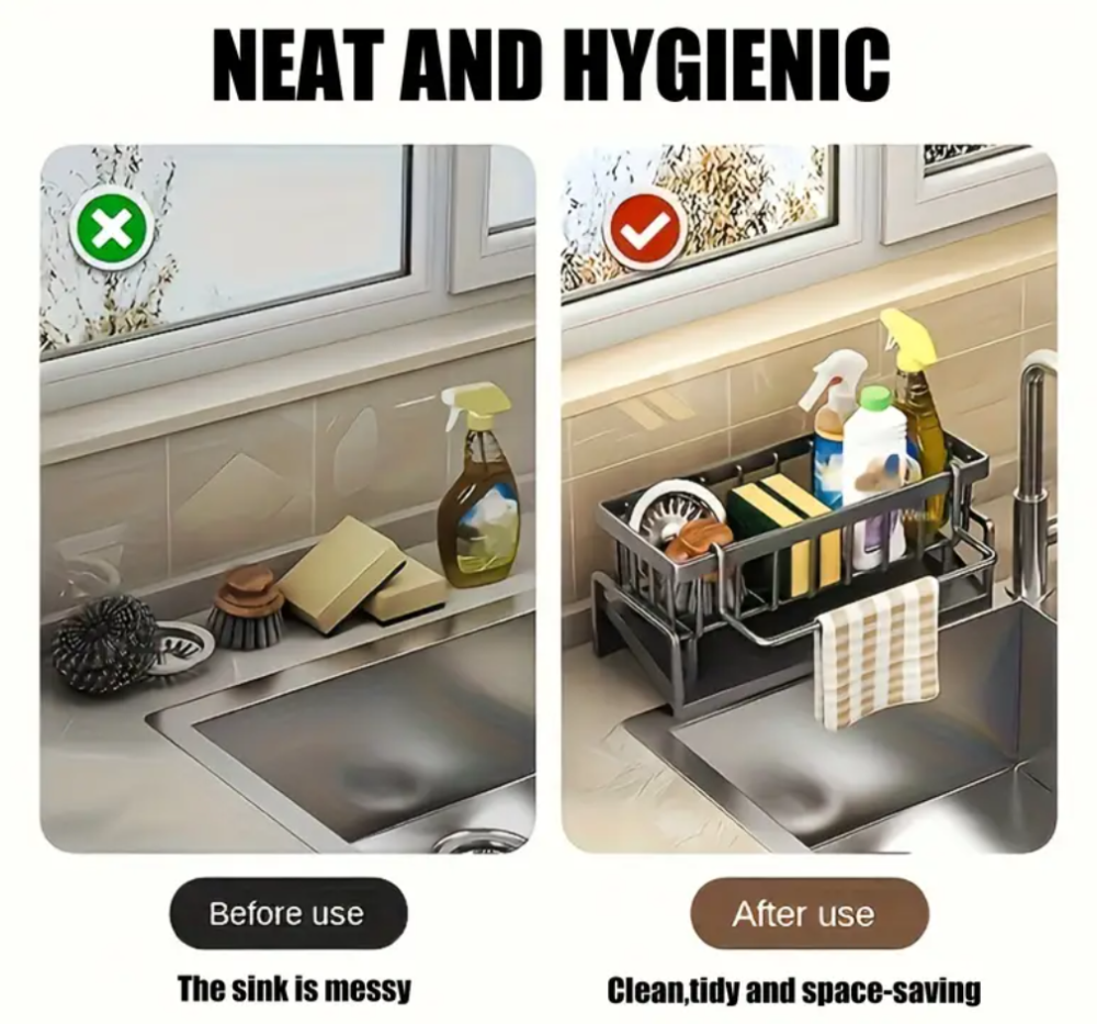 Органайзер для губок, тряпок и моющих средств с поддоном и сливом, настольный, 23×10×9 см Одесса - изображение 3