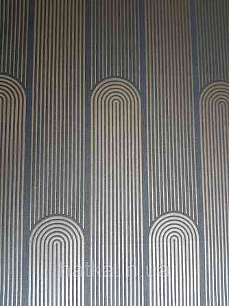 Шпалери вінілові на флізелін AS creation New-life геометрія структурні смуги напівкола золотисті чорні Київ