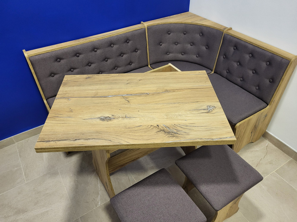 Маленький универсальный обеденный кухонный уголок ДСП с раскладным столом и пуфами 2 шт на кухню Дуб Флагшток Львов - изображение 5