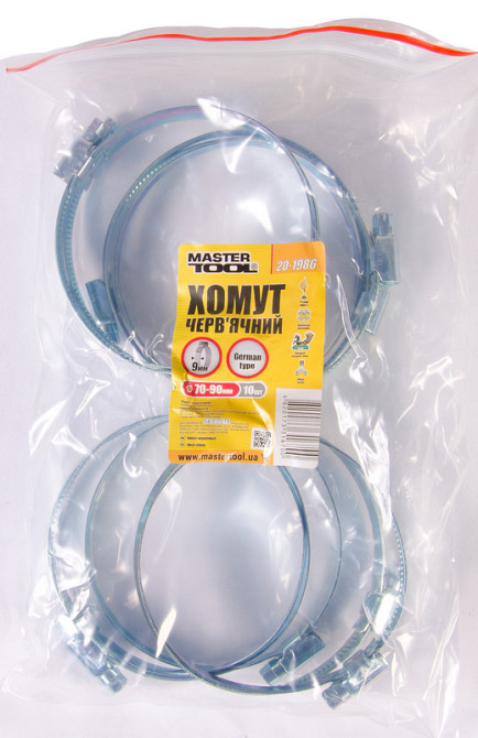 MASTERTOOL Хомут черв'ячний MASTERTOOL German type W1 DIN 3017 9.0 мм Ø 70-90 мм 10 шт 20-1986 Коломыя - изображение 4
