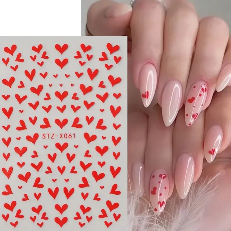3D стикеры для маникюра с красными сердечками – романтичные наклейки для дизайна ногтей Киев - изображение 2