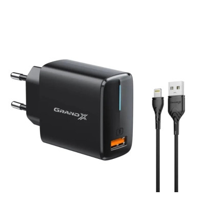 Зарядний пристрій Grand-X Quick Charge QС3.0 + cableUSB-Lightning (CH-550BL) Вінниця - фото 1