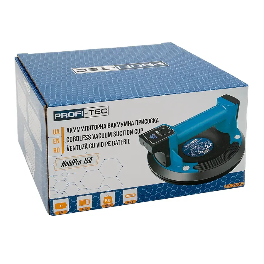Потужна акумуляторна вакуумна присоска PROFI-TEC HoldPro 150 : з АКБ 3.7V 1.5 Ah + ЗП (007062) Київ - фото 8