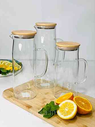 Глечик скляний "Арроу-бамбо" 1500 мл для напоїв прозорий із бамбуковою кришкою Київ