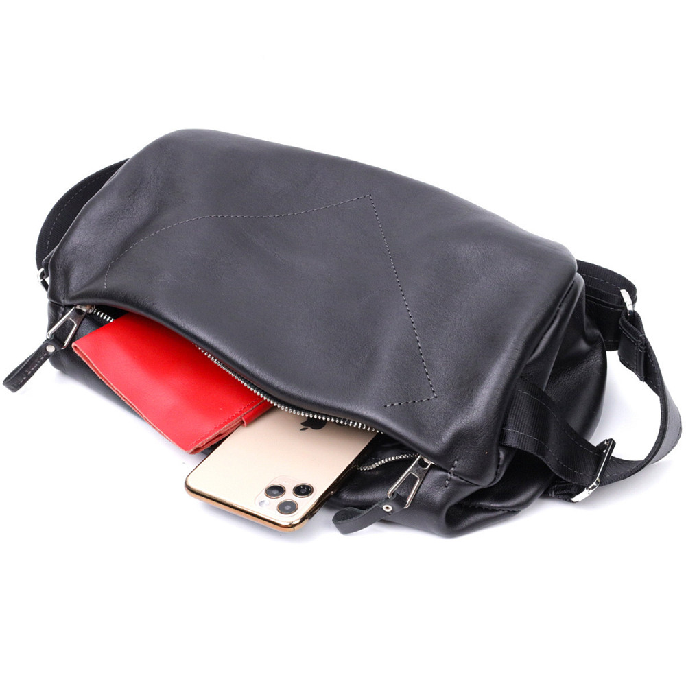 Оригінальна сумка через плече з натуральної шкіри GRANDE PELLE 11649 Чорна Київ - фото 7