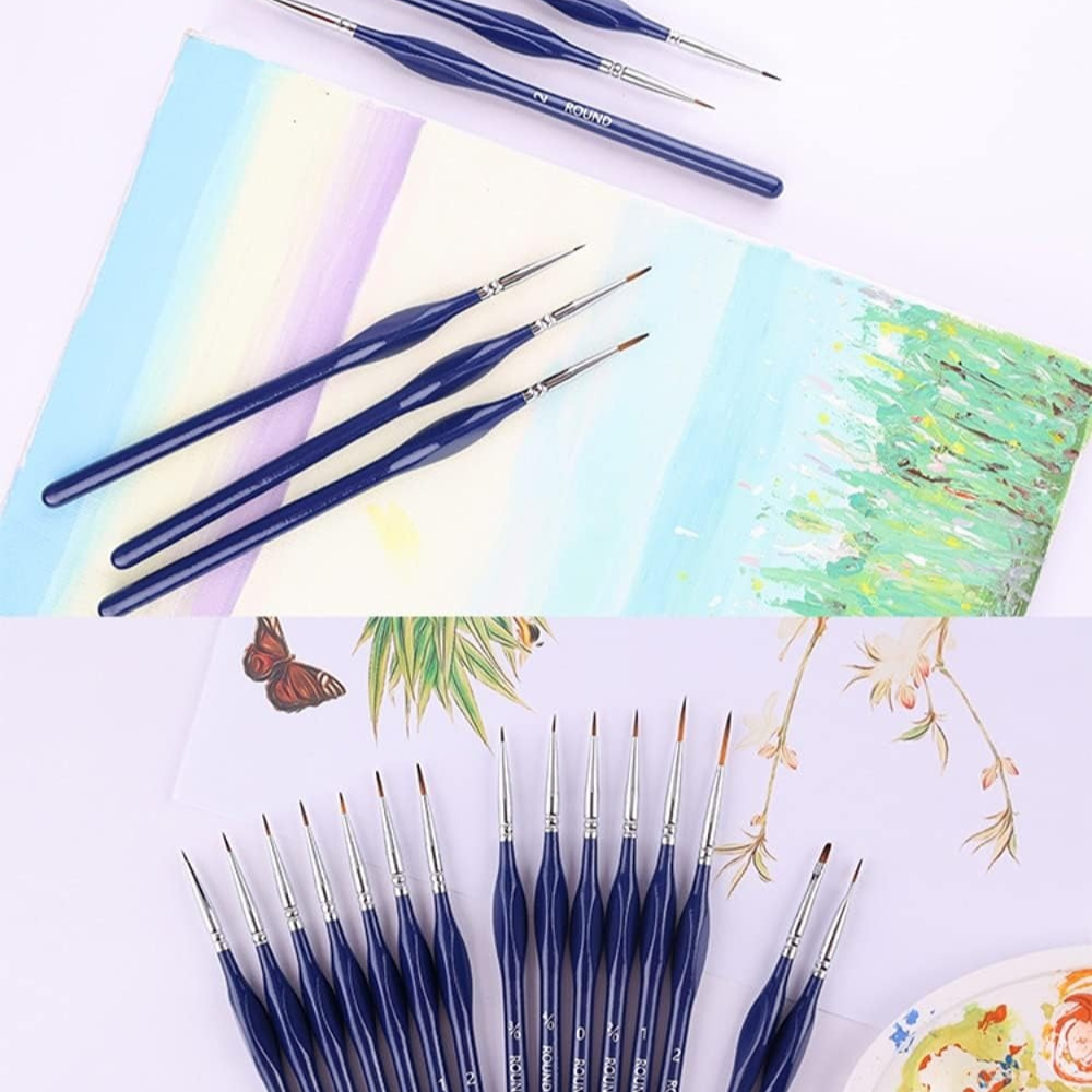 Набор кистей нейлоновых в чехле на молнии для акварели, акрила, гуаши, масла и нейл-арта, 15 шт синие Каменец-Подольский - изображение 7