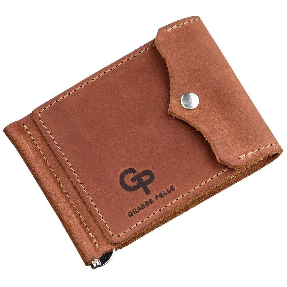Компактний затискач для грошей вінтажний GRANDE PELLE 11239 Рудий Київ - фото 1