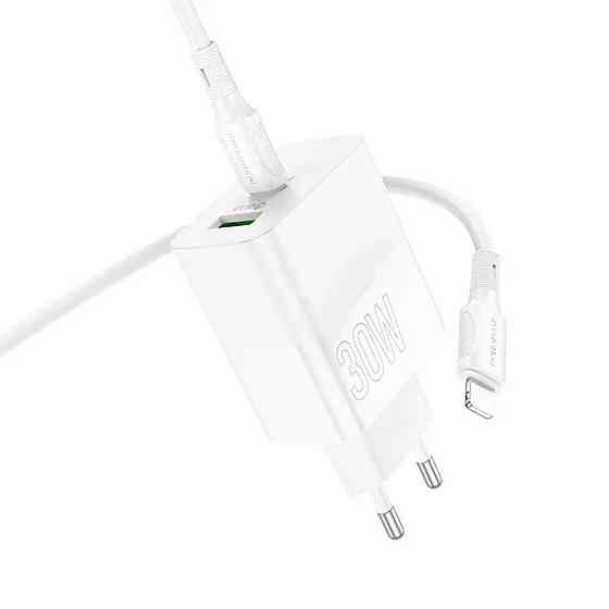 Мережевий зарядний пристрій BOROFONE BA75A Powerful dual port PD30W+QC3.0 charger set(C to iP) White Киев