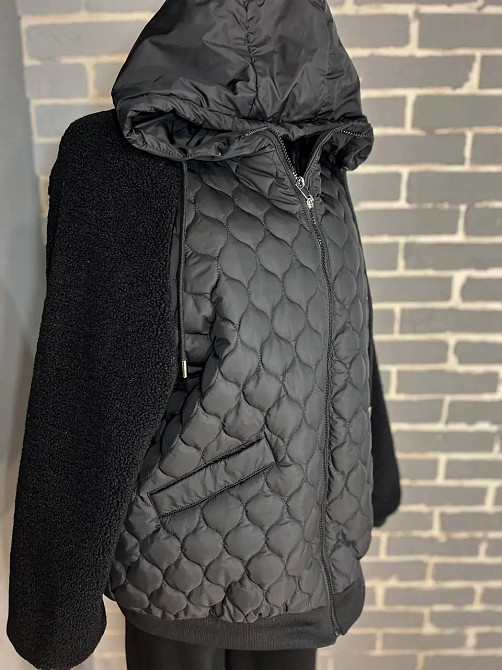 Куртка жіноча DARK SNOW 2355 стегана ркува штучне хутро з капюшоном збільшені розміри чорна, чорний, Одеса - фото 7