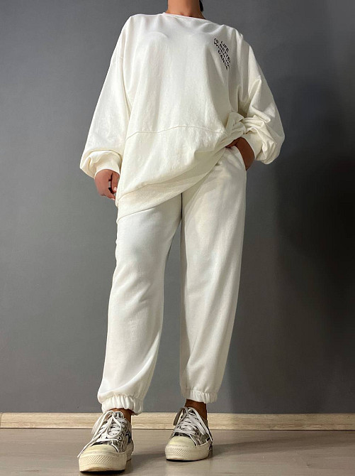 Костюм женский LSK 5258-5279 длинный свитшот и джоггеры на резинке белый, белый, XL Одесса - изображение 4