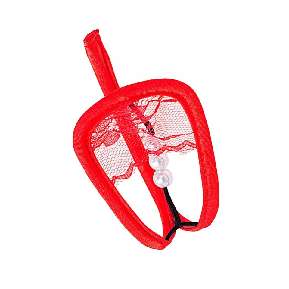 Труси без лямок червоні мереживні з перлами - розмір універсальний, спандекс Київ - фото 2