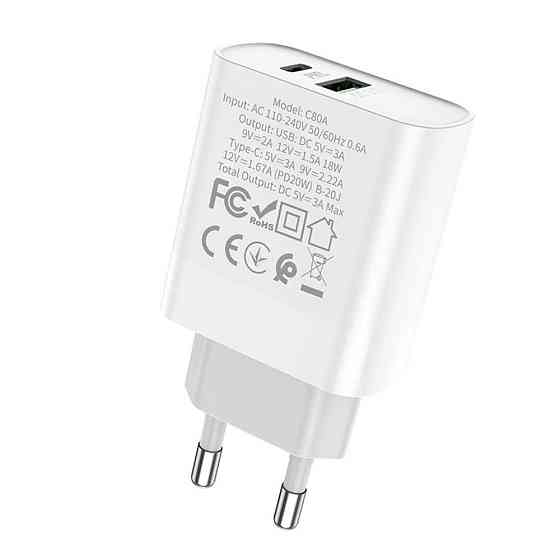 Мережевий зарядний пристрій HOCO C80A Rapido PD20W+QC3.0 charger(EU) White Київ