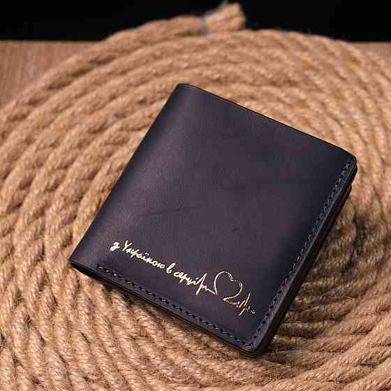 Чоловічий шкіряний гаманець із монетницею Серце Чорний (GRANDE PELLE) Київ