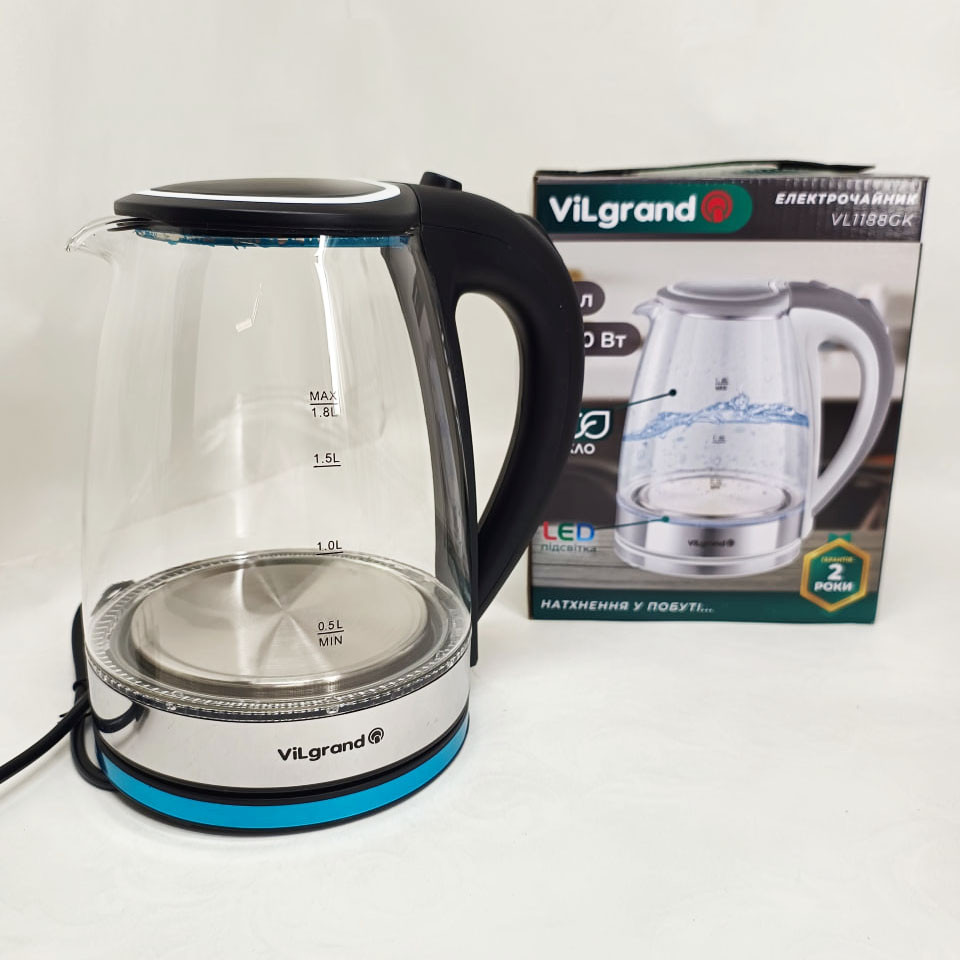 Электрочайник с LED индикатором Vilgrand VL1188GK 1.8л 1800Вт, Чайник электрический модный YC-93 Львов - изображение 4