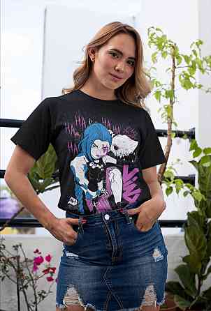 Футболка чоловіча з аніме принтом Джінкс Аркане Джапанесе Аніме оверсайз (S/M/L) Чорний AnimeJ0505 Дніпро