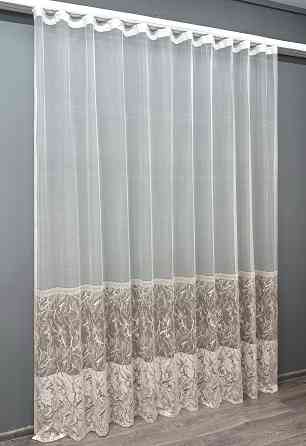 Тюль VR-Textil 1668т Жакард Білий з бежевим 400х270 см (42-0996) Київ