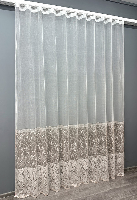 Тюль VR-Textil 1668т Жакард Білий з бежевим 400х270 см (42-0996) Київ - фото 3