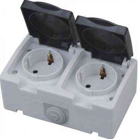 Розетка накладна з заземленням 2-на +кришка сіро-чорна Харків