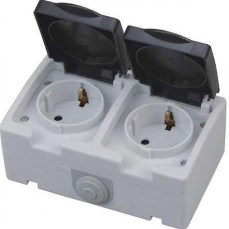 Розетка накладна з заземленням 2-на +кришка сіро-чорна Харків - фото 1