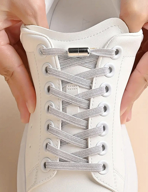 Шнурки эластичные глиттерные с цилиндрической застежкой Белый Смела - изображение 1