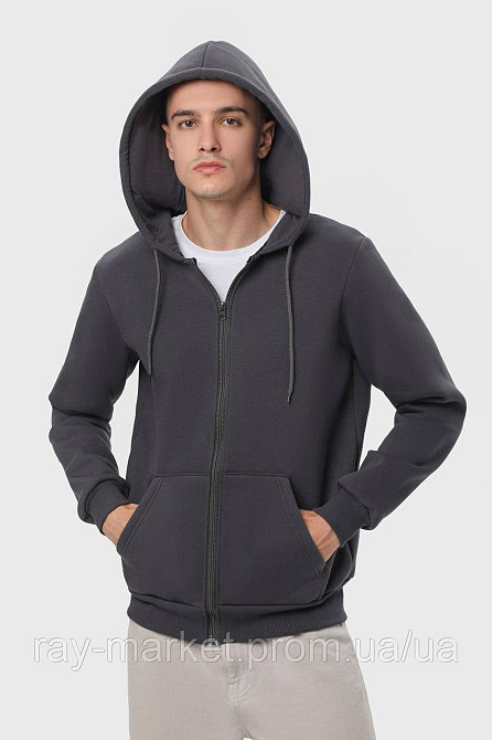 Худи на замке мужское темно-серое утепленное RAY BASIC (U0405LM-Dark Grey) 3XL, Демисезонная, Трехнитка с начесом (на флисе) Киев - изображение 3