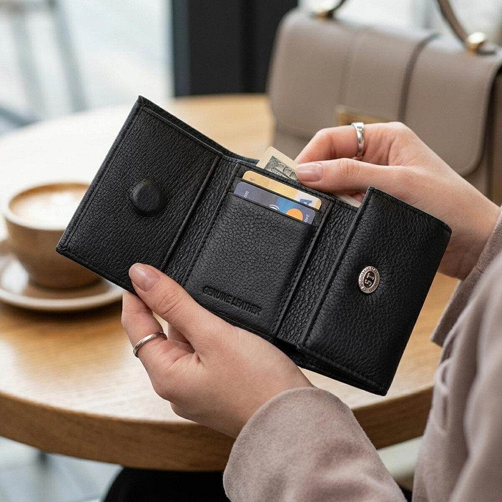 Небольшое женское портмоне с монетницей из натуральной кожи ST Leather 22730 Черный Киев - изображение 12