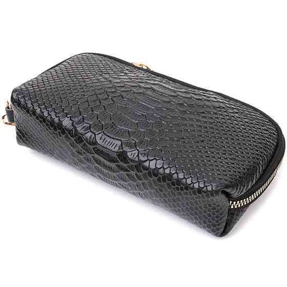 Фактурная женская барсетка из натуральной кожи с тиснением под змею Vintage 22272 Черный Киев