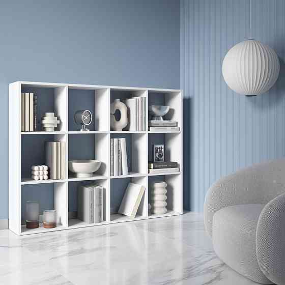 Стелаж VAYS M-8 Бетон, книжкова полиця на 12 комірок, ЛДСП, 108×29×143 см - для дому, офісу, дитячої або вітальні Львів