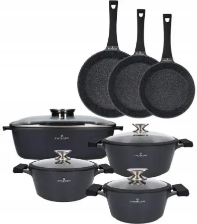 Zwieger Black Stone Комплект 3 Garnków + Кришки Сковорідки 20/24/28cm Жаровня (ZWBS38) Киев
