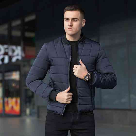 Чоловіча куртка бомбер на блискавці темно-синя Pobedov Povezlo Київ