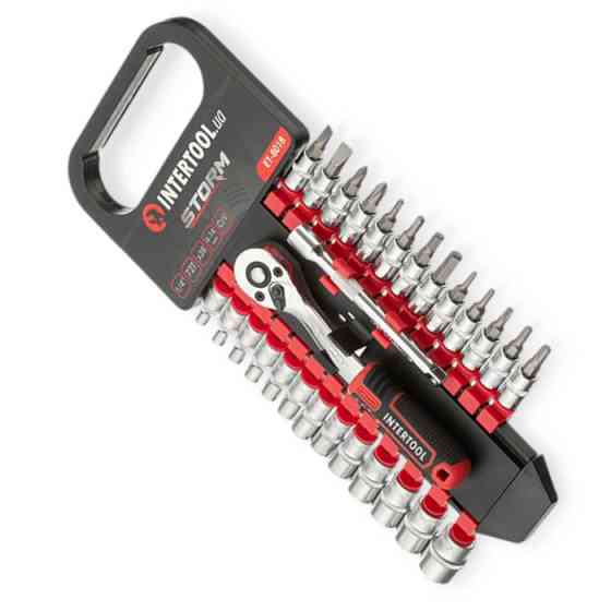 Набір головок 1/4" 28 шт, 4-14 мм, головок-вставок TORX, PH, HEX, SL, з тріщ., подовжує. (планшет) Мукачево