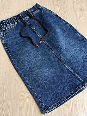 Юбка женская джинсовая Vanver 8006 на резинке со шнурком миди синяя, синий, З2, 32, 86 см, 107 см Киев