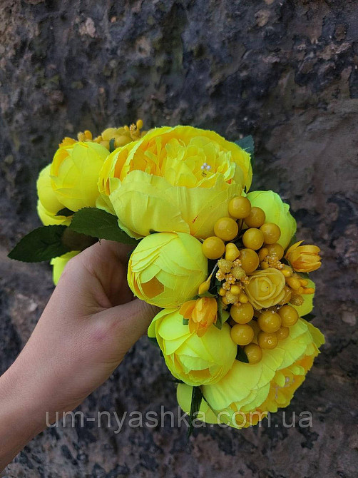Ободок обруч з квітами "Піони великий жовтий" Кривий Ріг - фото 7