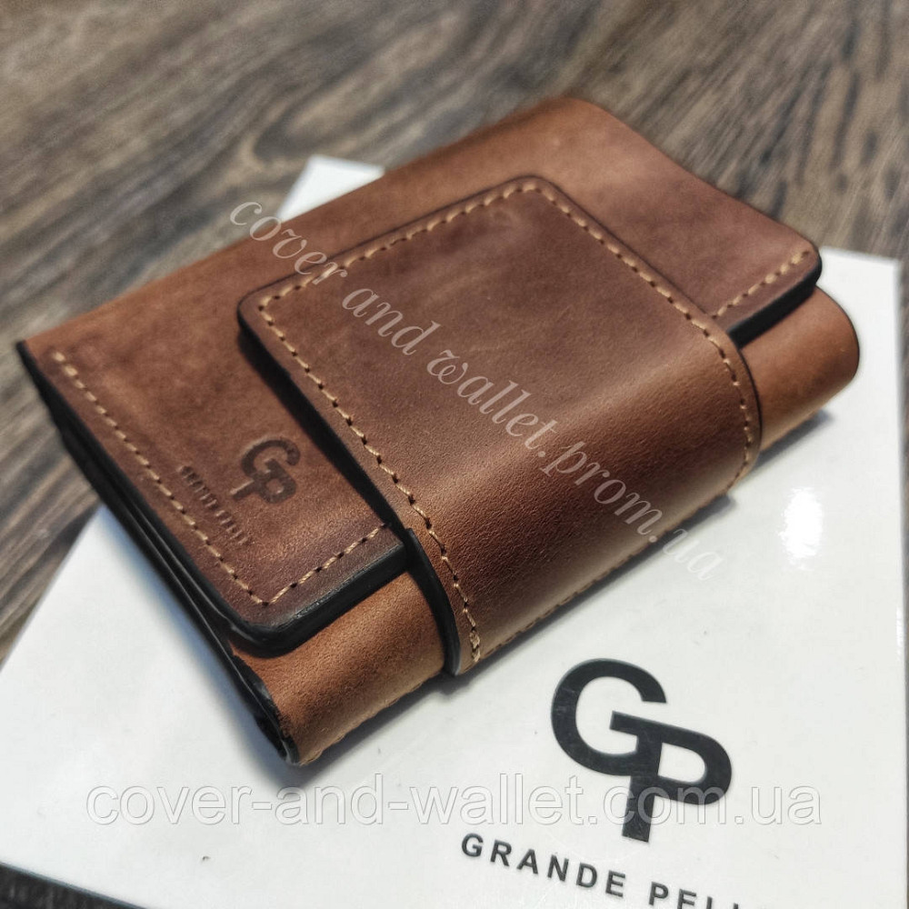 Маленький мужской кошелек из винтажной кожи на магнитах Grande Pelle Киев - изображение 1