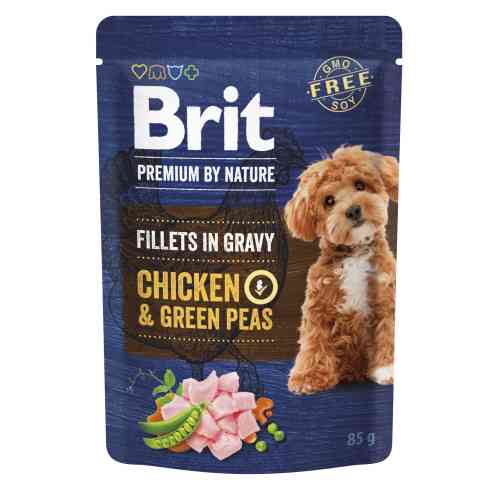 Корм влажный Brit Premium Fillets in Gravy Chicken & Green Peas для собак малых пород филе в соусе курица и зеленый горошек. Киев
