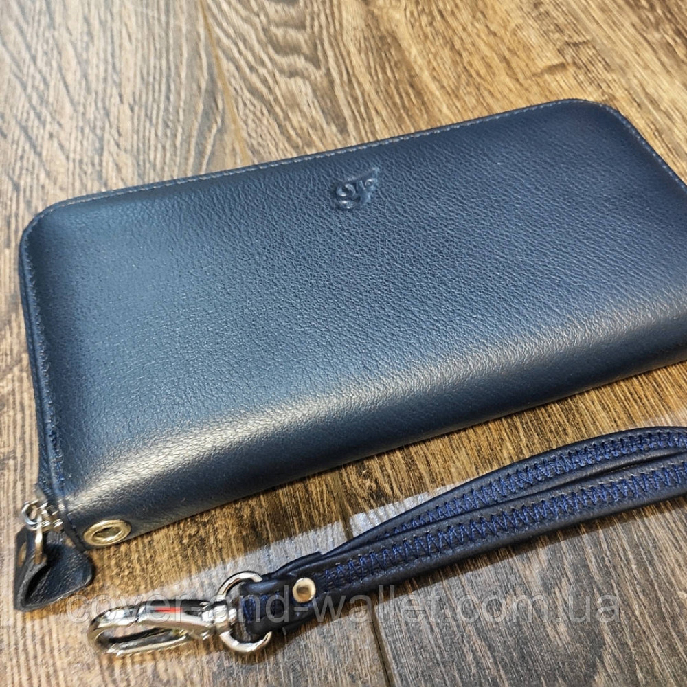 Синій шкіряний гаманець клатч на блискавці Marco Coverna MC 7003 Київ - фото 7