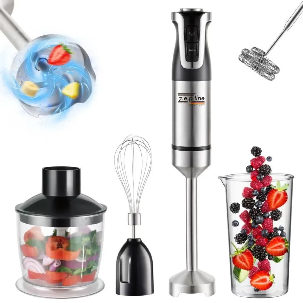 Блендер ручной 5 в 1 на 1500 Вт с измельчителем и насадками миксер и вспенитель молока 20 скоростей Zepline Коломыя - изображение 1